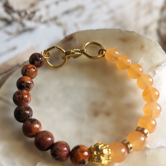 Natural Orange Jade And Brown And Orange Jade In Assymetrical Design Bracelet - Picture 3 of 5